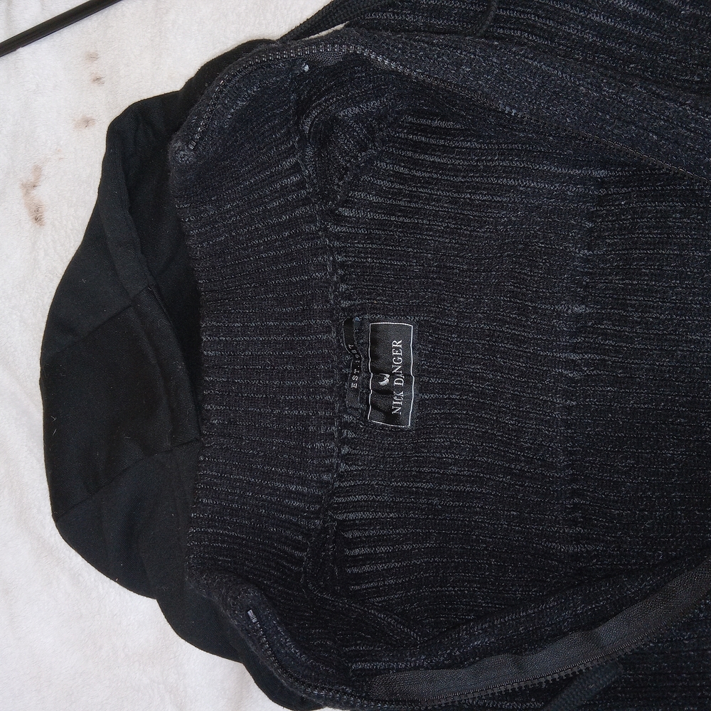 Nick Danger Mens Black Full Zip Sweater Jacket Mock Neck Hooded EUC - Picture 10 of 14